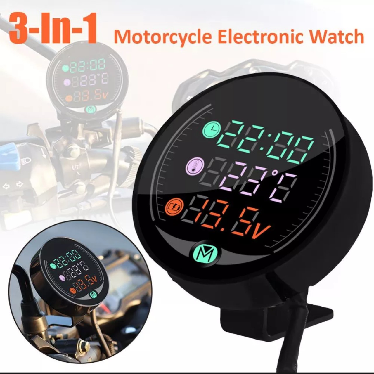 Đồng hồ 3in1 xe máy CTR báo giờ, vôn ắc quy, nhiệt độ đa năng mẫu mới hàng cao cấp