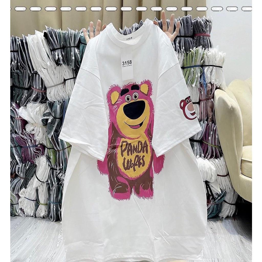 Áo Thun Nữ Tay Lỡ In Hình Gấu Hồng Panda Đáng Yêu