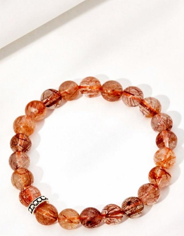 Vòng Tay Đá Thạch Anh Tóc Đỏ Charm Bạc Thái - Hỏa Thổ