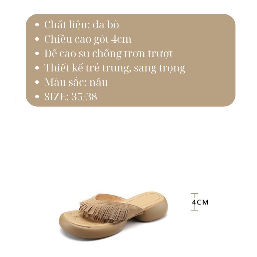 Dép nữ kẹp ngón chất da bò đế 4cm - dép kẹp ngón nữ thời trang sang trọng - xăng đan nữ da bò