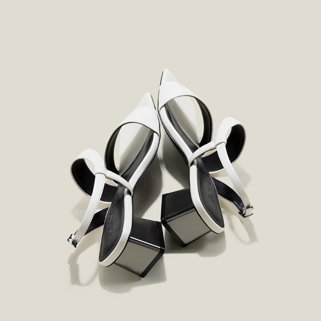 Vascara Giày Sandal Mũi Vuông Gót Si Hiệu Ứng Aluminium - SDN 0773