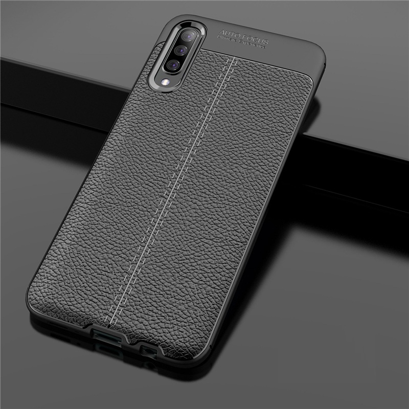 Ốp lưng Silicon Auto Focus giả da, chống sốc dành cho Samsung Galaxy A70 - Hàng Chính Hãng