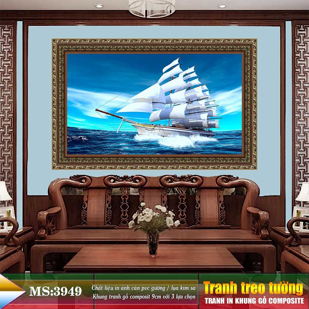 Tranh treo tường phòng khách, phòng ngủ THUẬN BuỒM XUÔI GIÓ chất liệu pvc gương / lụa kim sa. MS:3949L9
