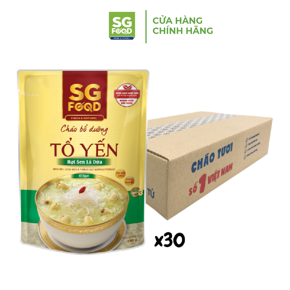 Thùng 30 Gói Cháo Bổ Dưỡng Sài Gòn Food Tổ Yến Hạt Sen Lá Dứa 240g