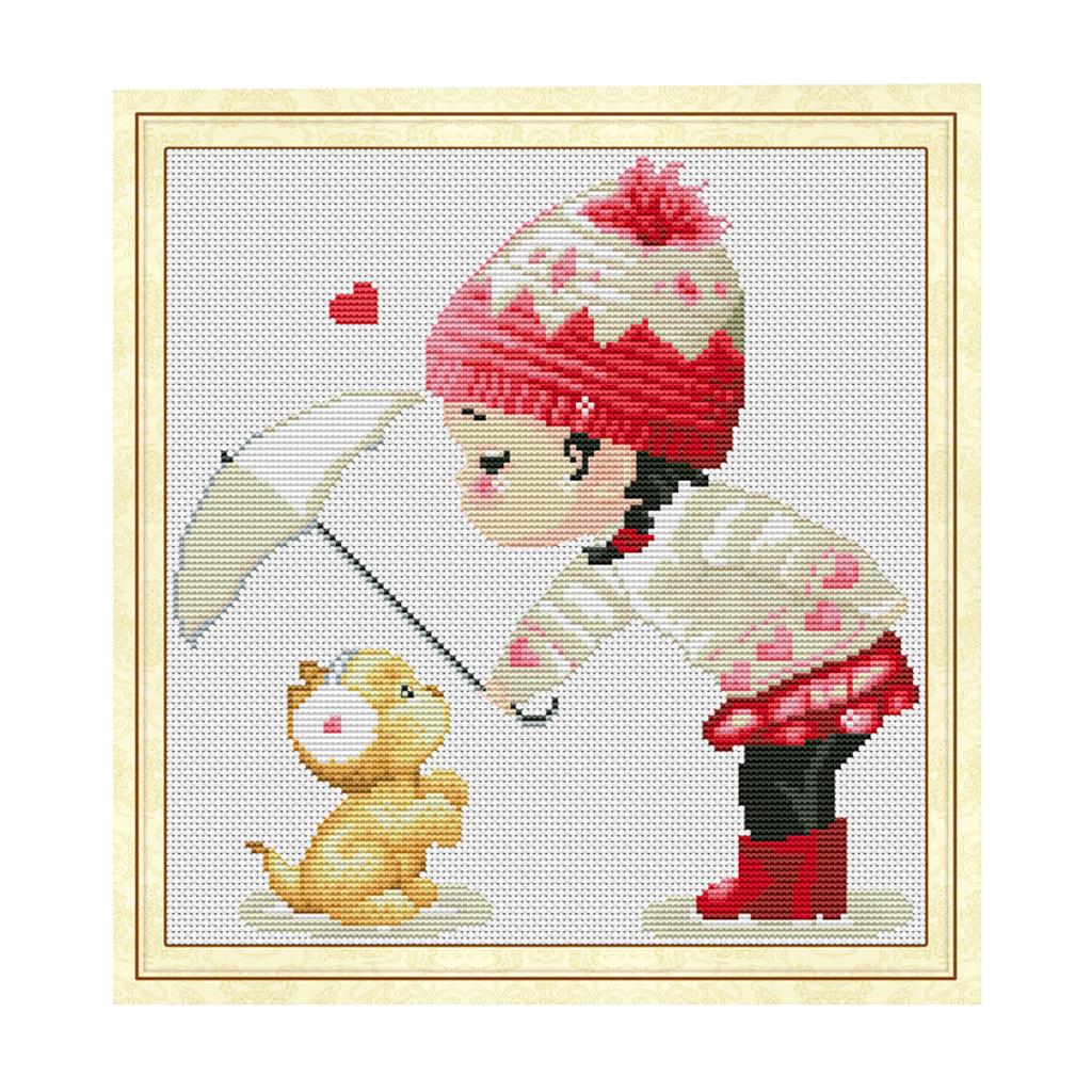 Stamped Cross Stitch Kits DIY Needlework Kits - Little Girl, 11CT, 38x37cm