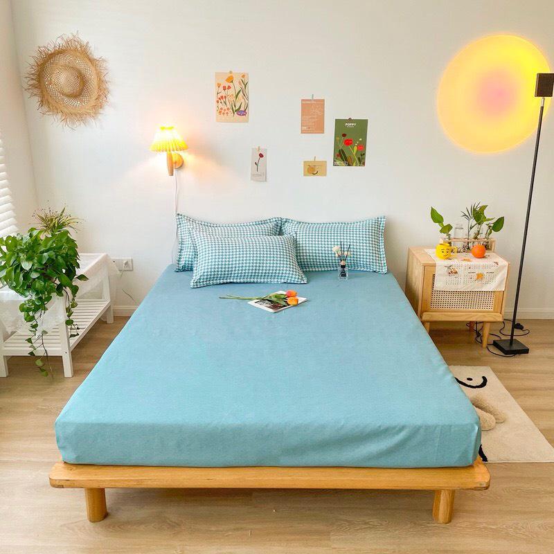 Bộ chăn ga gối Cotton poly M2T bedding, vỏ chăn mền, drap ga giường và 2 vỏ gối nằm, PL zoma xanh
