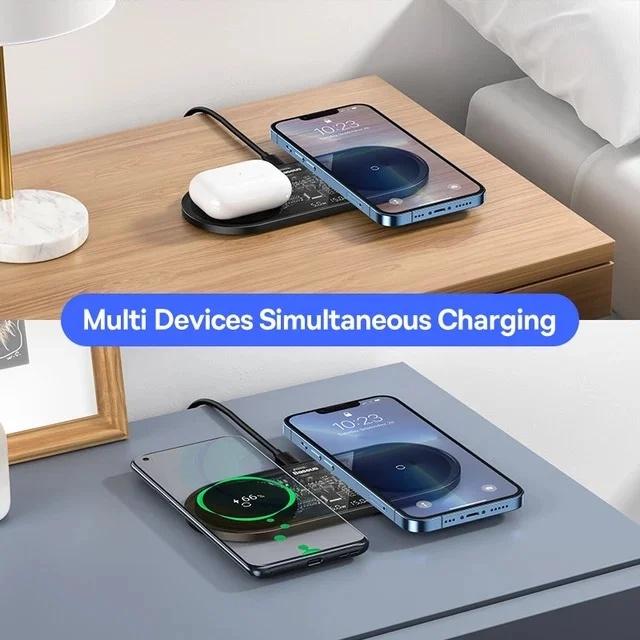 Đế Sạc Nhanh Không Dây Đa Năng Baseus Digital LED Display 2in1 Wireless Charger 20W New 2022 ( Hàng Chính Hãng)