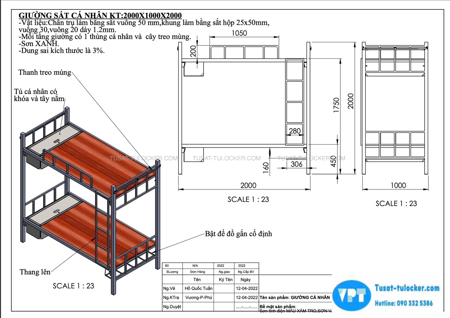 GƯỜNG SẮT QUÂN ĐỘI 2 TẦNG VPT QĐ-01