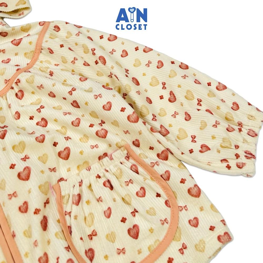 Áo khoác có nón bé gái hoạ tiết Tim Cam Thô Nhung - AICDBGAEAGZF - AIN Closet