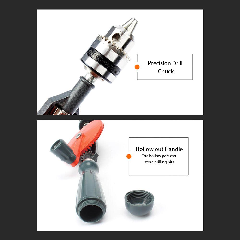 Hand Crank Drill All Steel Casting Drilling Drill Portable Mini Manual Drill with Double Pinions Hand Drill Tool for