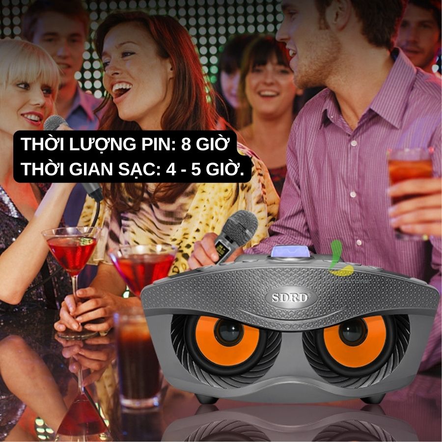 Loa Bluetooth Karaoke SD306 PLUS - Loa di động làm từ nhựa ABS thiết kế mắt cú phiên bản nâng cấp âm thanh hoàn hảo tặng kèm micro không dây xịn xò