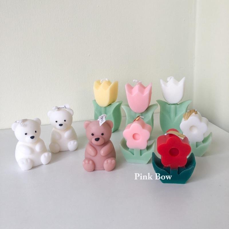 Nến thơm Mini phòng tinh dầu thư giãn hình con Gấu | Bông hoa HỒNG, DAISY, TULIP, CAMELLIA, ROSE mini 3-5-7-8cm đủ màu