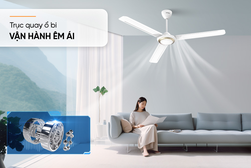 Quạt trần Sunhouse 3 cánh SHD-7658, công suất 75W, sải cánh dài 1,4 mét, 5 cấp độ gió, vận hành không tiếng ồn, Hàng chính hãng