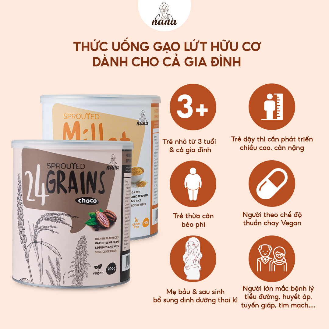 Combo 2 Hộp Sữa Hạt Gạo Lứt Hữu Cơ Millet &amp; 24Grains Hộp 700g Cho Trẻ Từ 3 Tuổi &amp; Người Lớn Bổ Sung Dinh Dưỡng Vegan - 24Grains