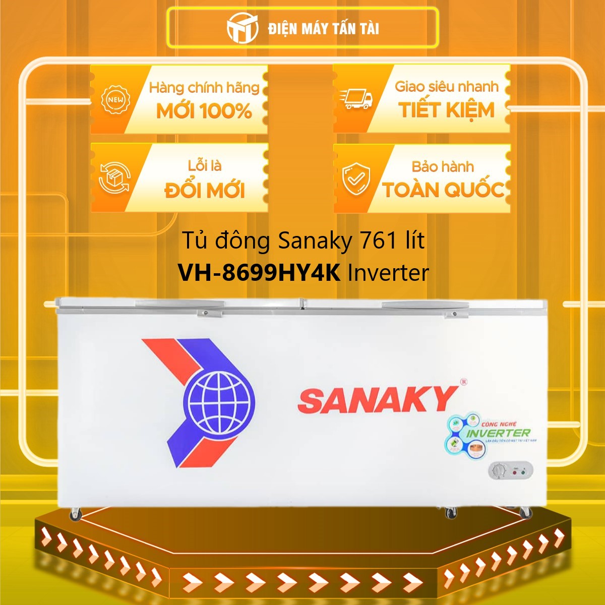 Tủ đông Sanaky VH-8699HY4K Inverter 761 lít 1 ngăn đông - Hàng chính hãng( Chỉ giao HCM)