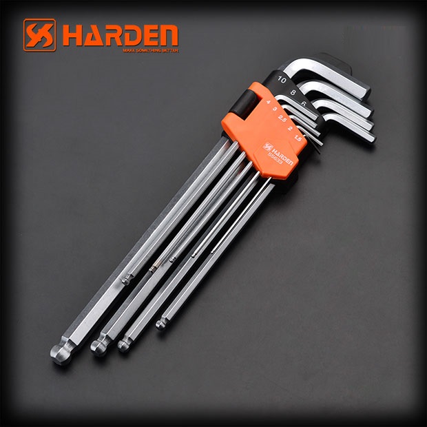 Bộ Lục Giác Đầu Bi 09 Chi Tiết HARDEN 540609 Loại Dài, Hàng Chính Hãng, Được Làm Từ Chất Liệu Thép Chrome Vanadium, Độ Cứng Cao. Sản Phẩm Đựng Trong Vỉ Nhựa Tiện Lợi Và Bền Đẹp. Thông số kỹ thuật : 1,5、2、2,5、3、4、5、6、8、10mm