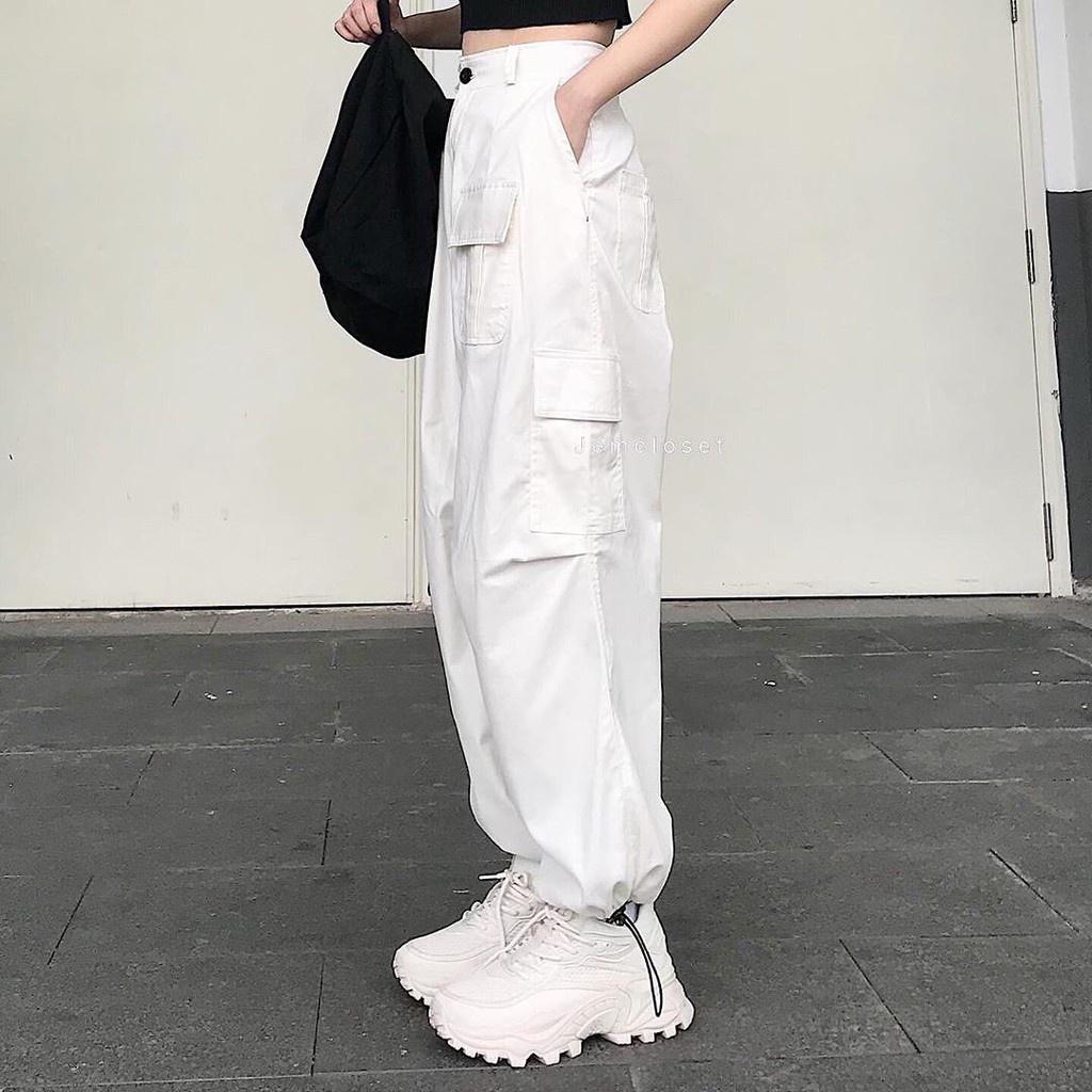 Quần baggy túi hộp kaki nữ trẻ trung năng động có chốt gấu dáng thụng cá tính