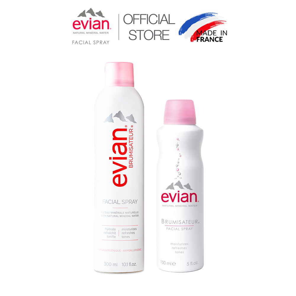 Combo 2 xịt khoáng cấp ẩm và làm dịu da Evian 300ml + 150ml