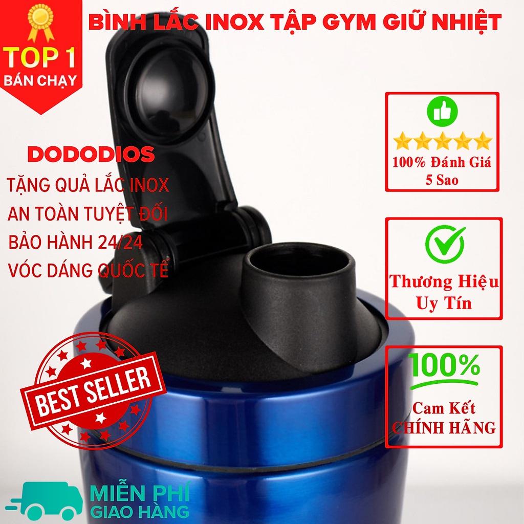 bình lắc gym shaker, bình nước thể thao inox giữ nhiệt + Tặng quả lắc - Màu Bạc