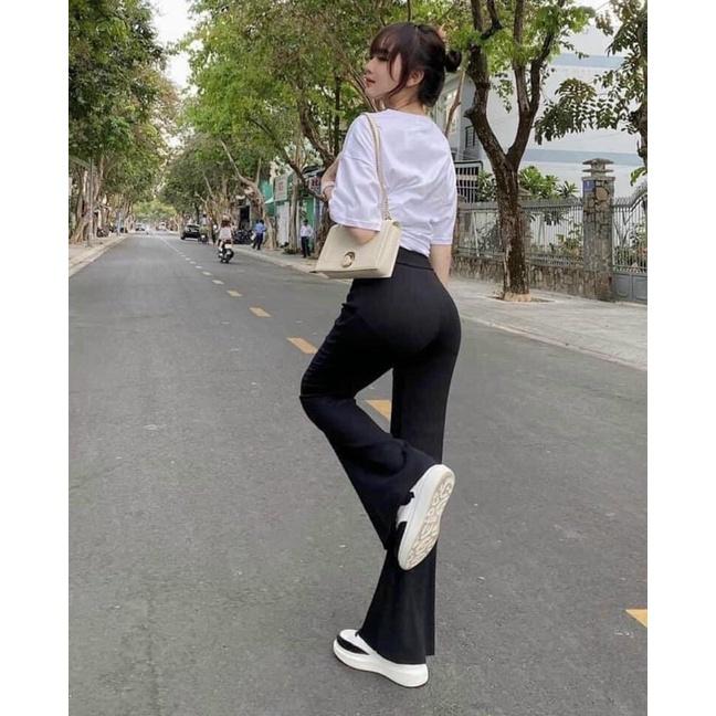 Quần ống loe siêu tôn dáng, quần legging nữ cạp cao kiểu ôm ống loe dáng dài co dãn bigsize TF015