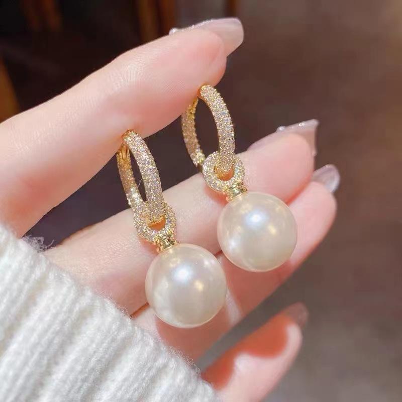 Bông tai hột tròn vòng đính đá hai kiểu đeo