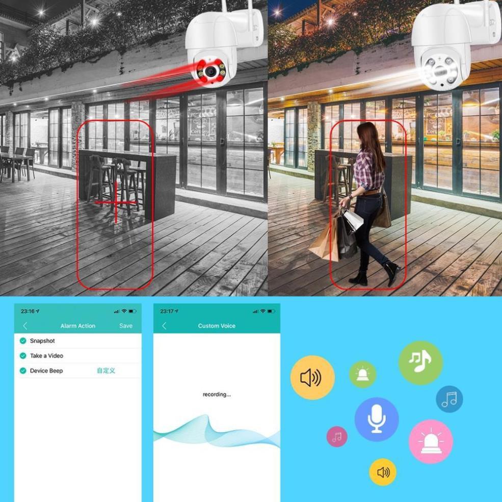 Camera wifi ngoài trời FHD1080p, xoay 360 độ tích hợp báo động,tự theo dõi khi phát hiện chuyển động