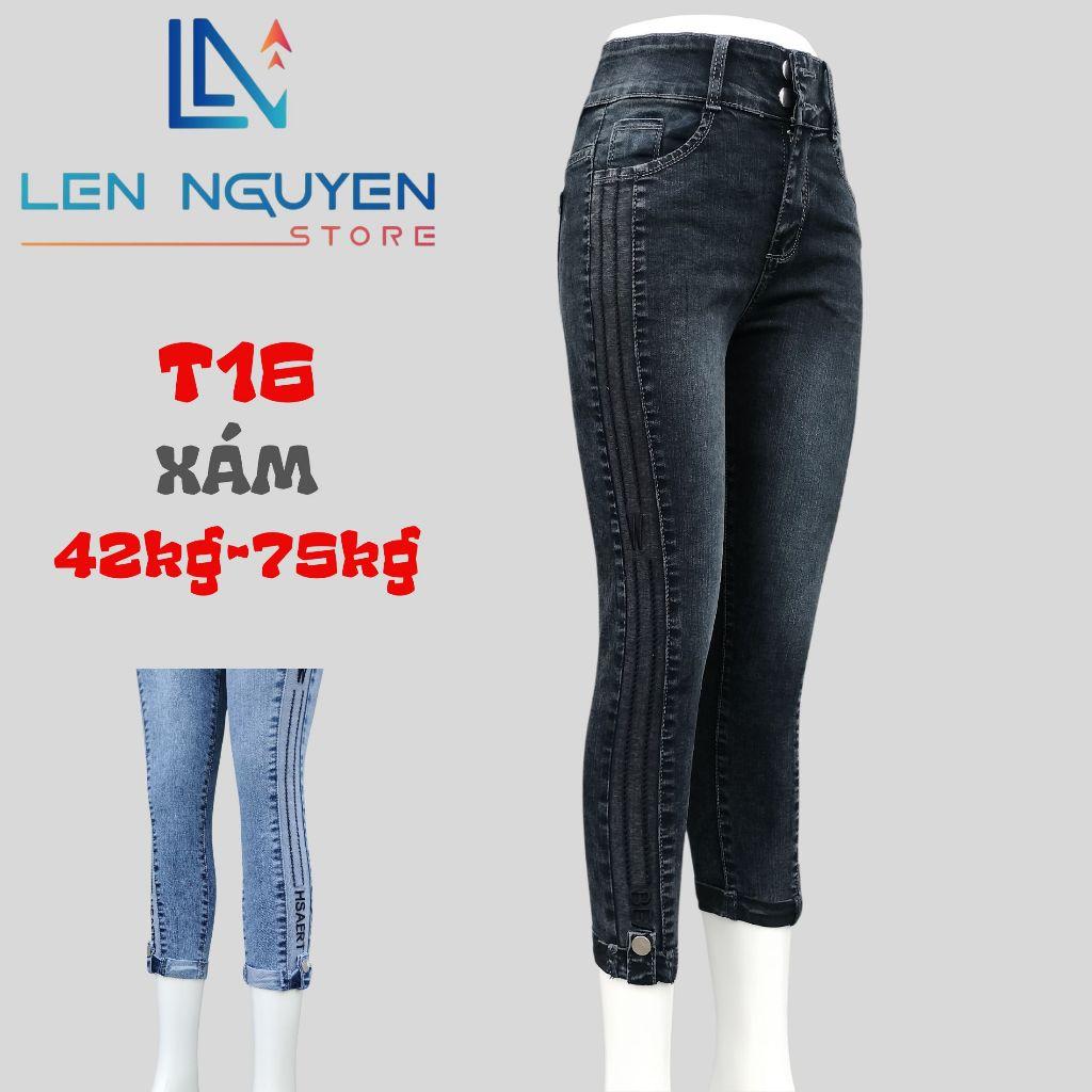 T16_Quần jean nữ, 9 tất, lưng cao, quần bò nữ dáng ôm, quần rin nữ có big size, cho 42kg đến 75kg,LEN NGUYEN STORE - Xám