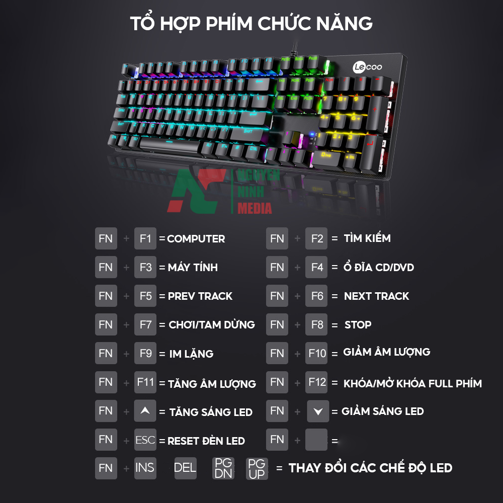 Bàn Phím Cơ Gaming Lenovo Lecoo KG1101 Mutil LED - Hàng Chính Hãng