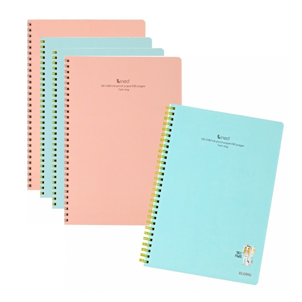 Lốc 5 quyển sổ kẻ ngang lò xo kép bìa nhựa 2 mặt B5 Klong 580 / 581 / 582 bìa màu pastel