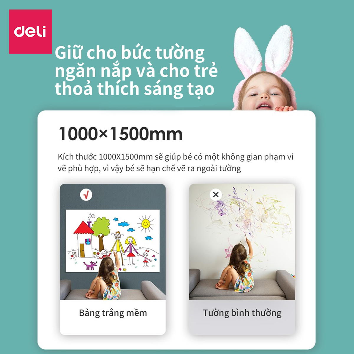 Bảng từ trắng không viền  Deli - 50007/50008/8716