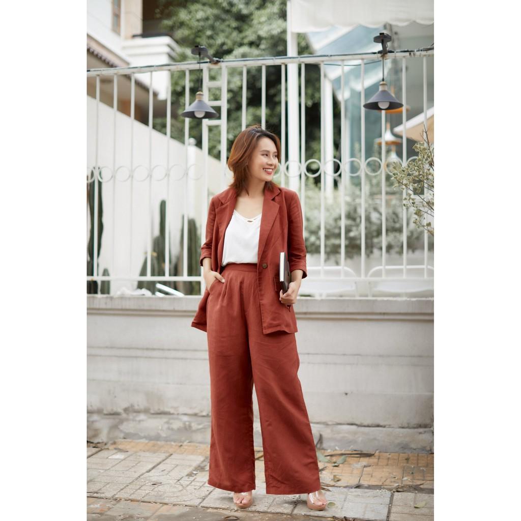 Set Vest, BLAZER nữ LINEN cao cấp - Màu ĐỎ CHERRY