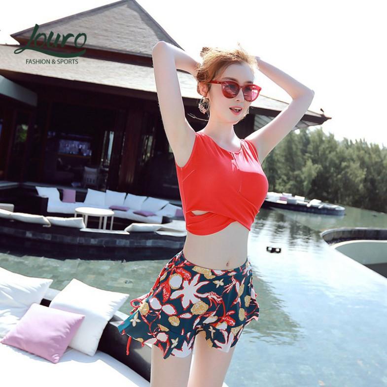 Bộ đồ bơi 3 món nữ kín đáo Louro, kiểu đồ bơi 2 mảnh dạng váy thắt nơ đi biển phong cách Hàn Quốc - SW03