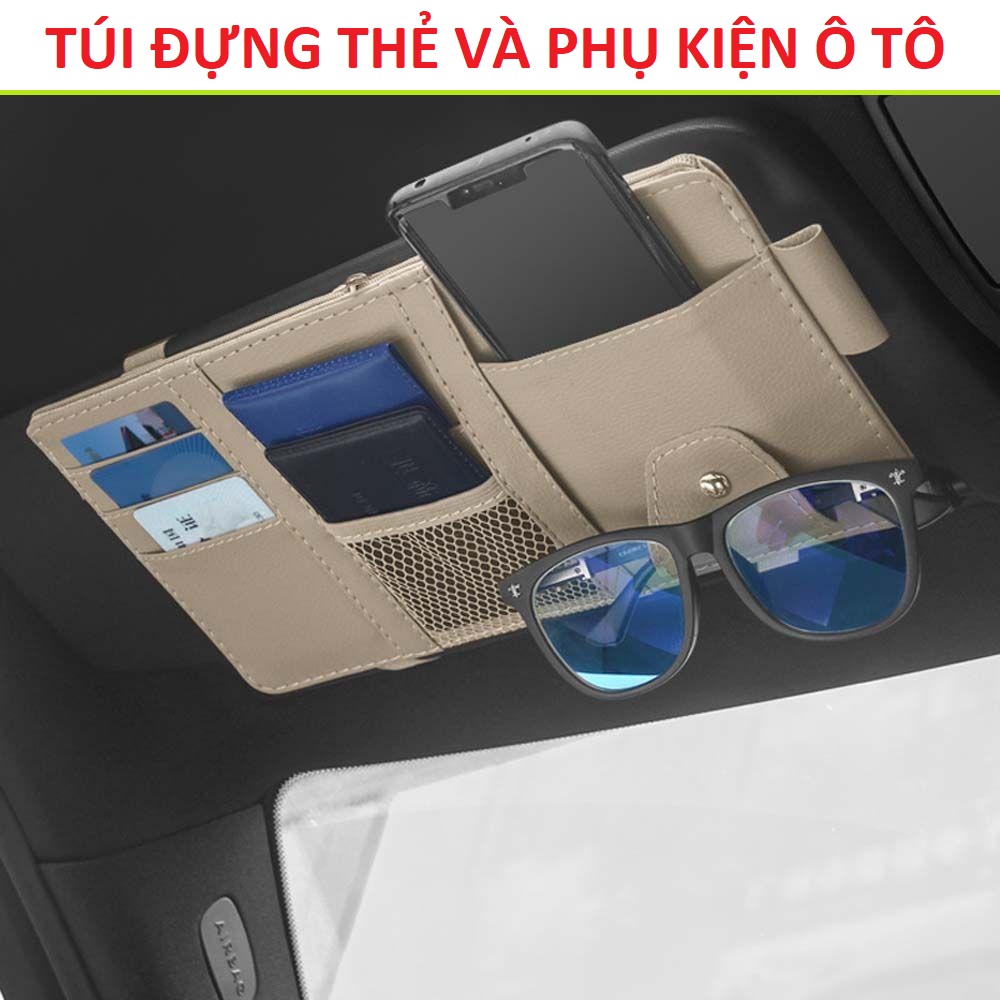 Túi da đựng giấy tờ kính mắt gắn che nắng ô tô đa năng mẫu mới siêu tiện loại tốt