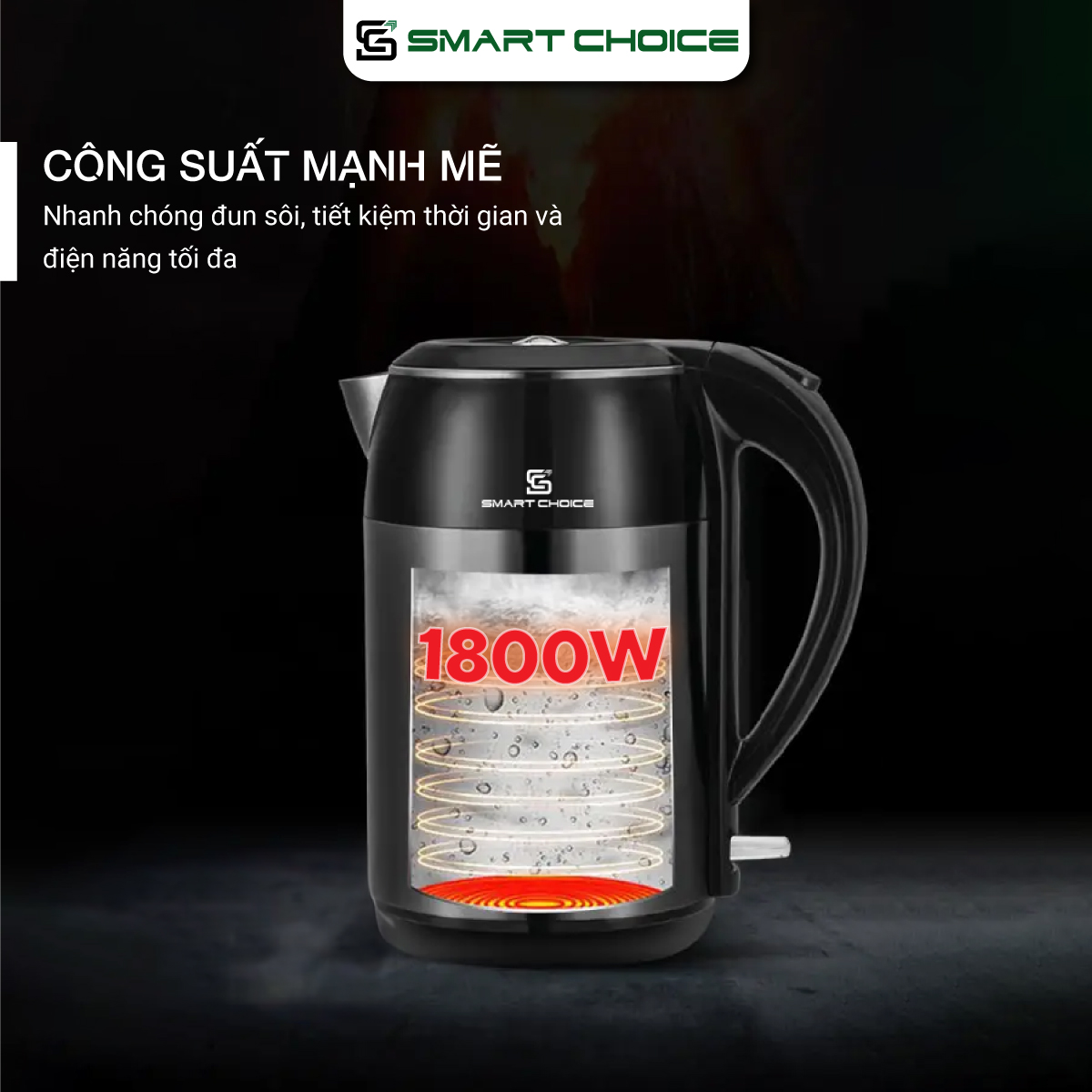 Ấm Siêu Tốc SMARTCHOICE SCG-K004 1.8L Có Nút Giữ Ấm Tiện Lợi, Công Nghệ Sôi Nhanh BH 18 Tháng Hàng Chính Hãng