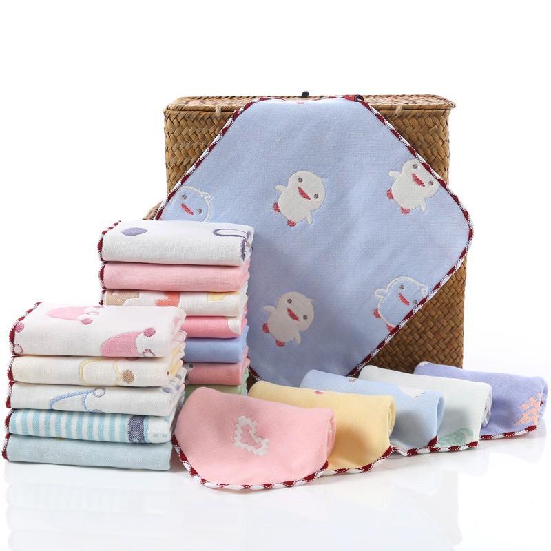 Sét 5 Khăn rửa mặt, khăn lau rửa cho bé, 6 lớp cotton sợi tre siêu thấm hút, không bai xù, an toàn cho trẻ nhỏ