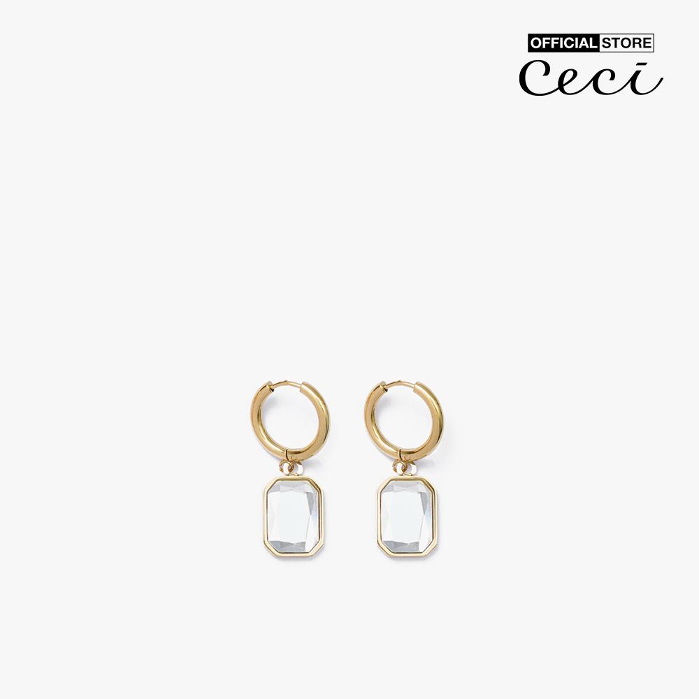 CECI - Khuyên tai nữ khoen tròn dáng thả phối mặt đá thời trang CC1-09000038-27
