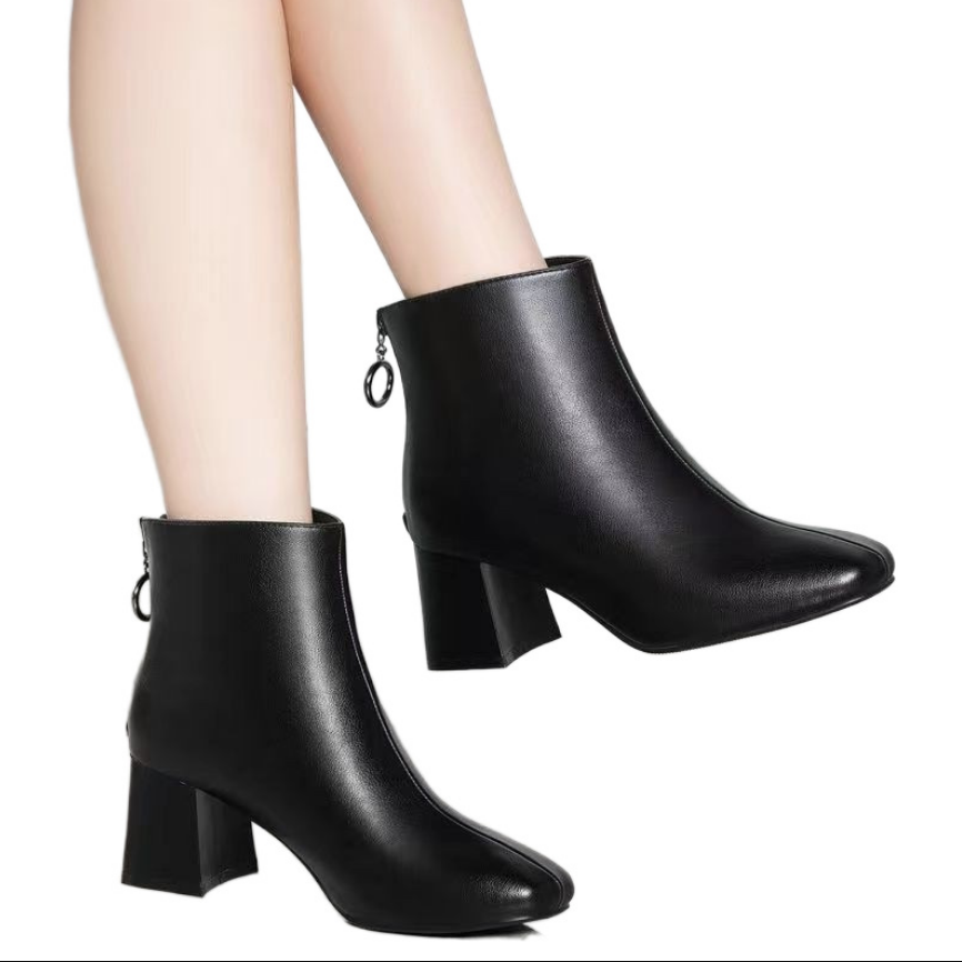 [ Size 35- 40] Boot cổ ngắn gót vuông đế thấp ĐƠN GIẢN 2 màu ĐEN - TRẮNG GBN116