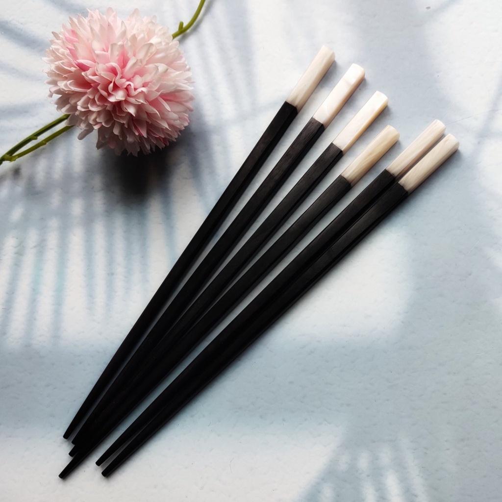 Đũa Gỗ Mun Cỡ 23cm Gắn Ốc Trắng Sang Trọng, Đũa Ăn Trang Trí, Chụp Ảnh