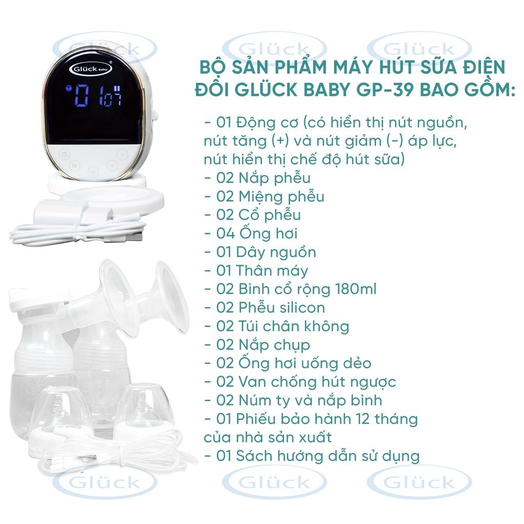 Máy hút sữa mẹ điện đôi 2 bình có kèm núm ti sữa cho bé GP39 Gluck official