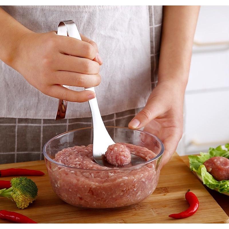 Dụng cụ làm thịt viên, chả viên, bò viên đa năng - Khuôn thìa tạo viên thịt tròn bằng inox cao cấp chống gỉ sáng bóng
