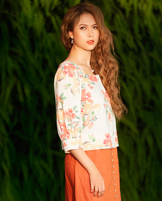 Áo Croptop Linen Hibiscus TOP132 Hoa Dâm Bụt Thời trang thiết kế Hity