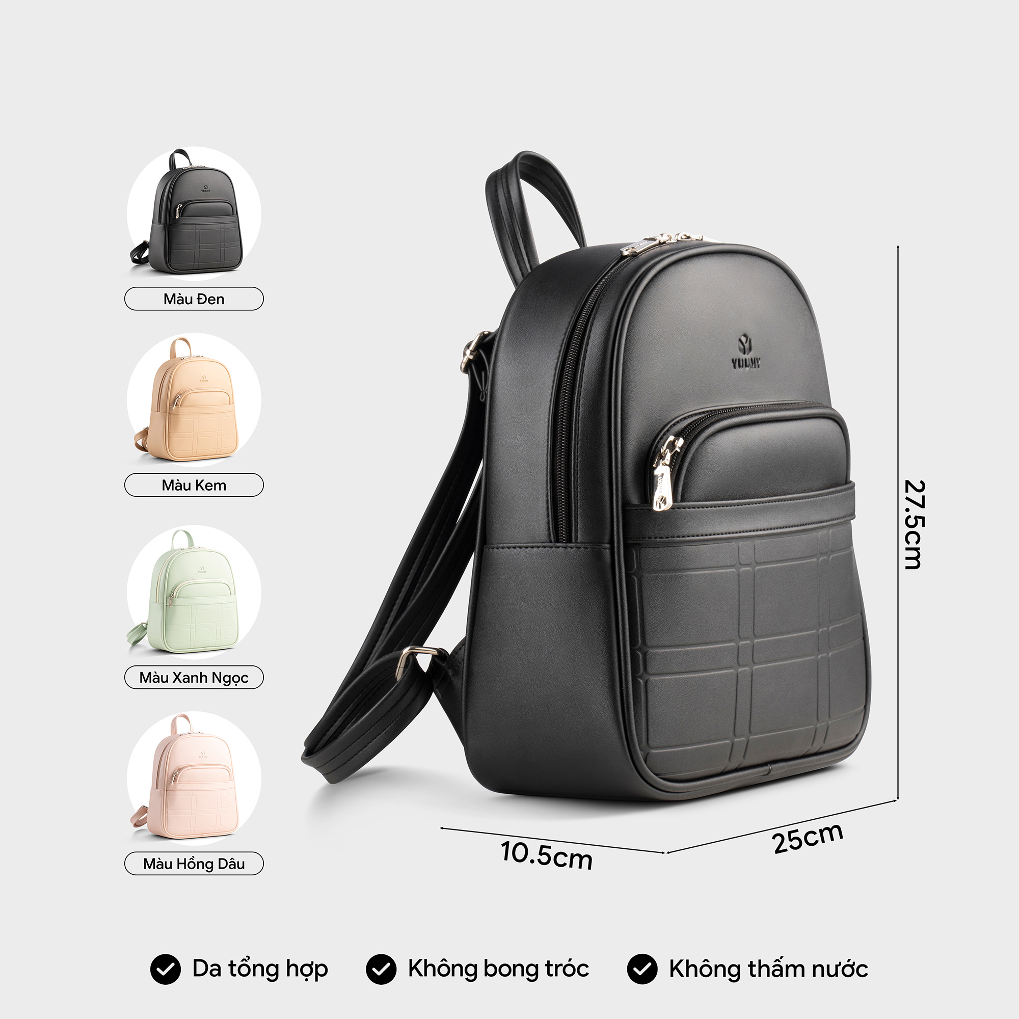 Balo Yuumy ( Thời trang nữ họa tiết đường kẻ ô vuông cỡ trung - Balo da Seasand YBA101 )