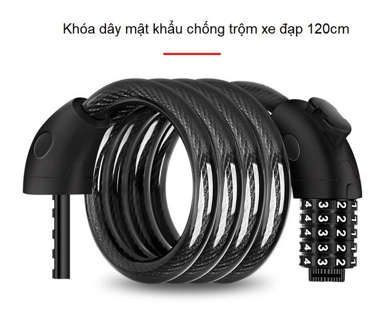 Dây khóa mật khẩu 5 số chống trộm xe cộ, nhà cửa cao cấp -