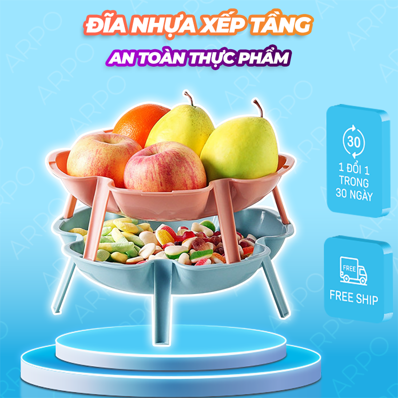 Đĩa Nhựa Xếp Tầng Thiết Kế Hình Bông Hoa Tinh Tế - Đĩa Nhựa Đựng Hoa Quả, Rau Củ Sang Trọng