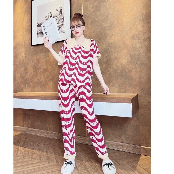 Đồ bộ pijama lụa mango họa tiết sóng mềm mịn thoáng mát