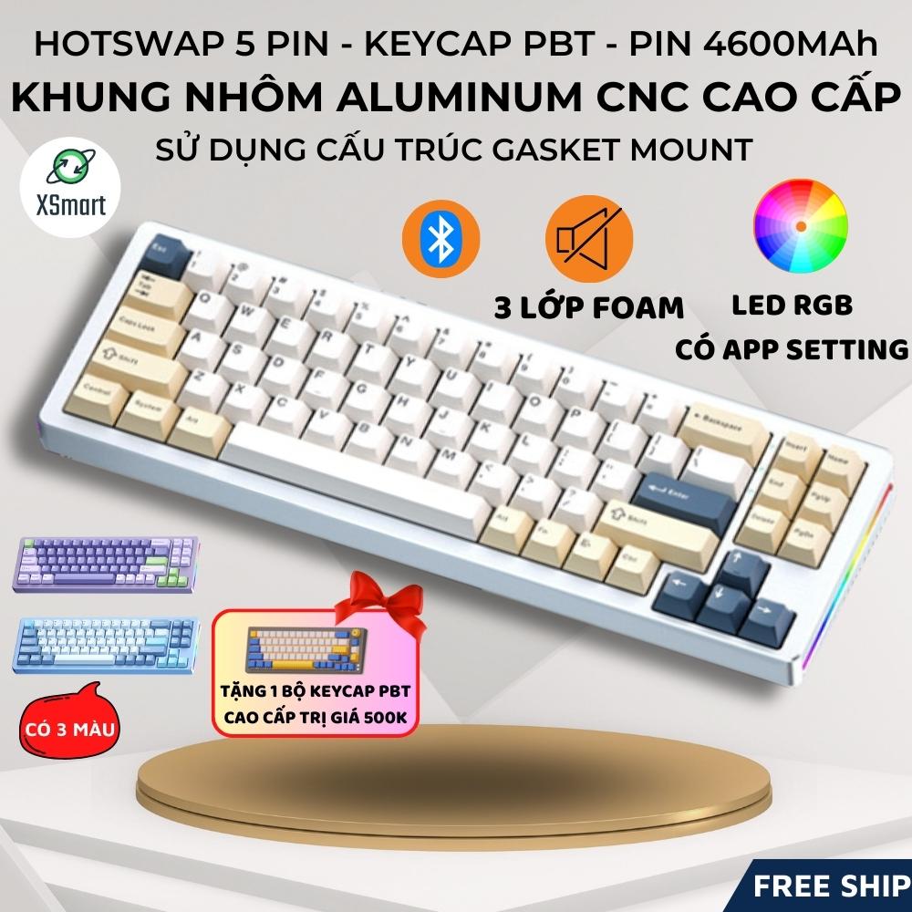 Bàn Phím Cơ Bluetooth Khung Nhôm ALUMINUM XM-M71 Cấu Trúc GASKET, Hotwsap 5 Pin Mạch Xuôi Cao Cấp Gõ Cực Sướng-Hàng Chính Hãng