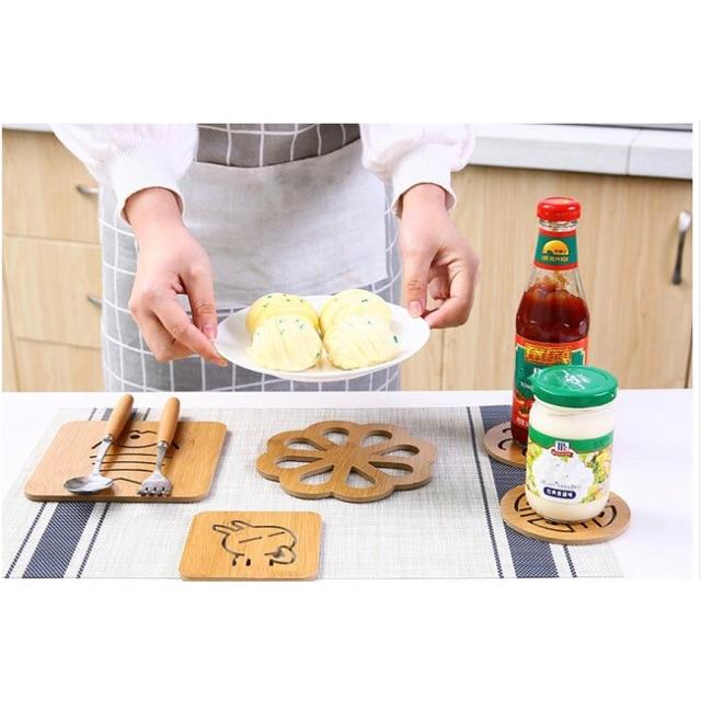 Lót cốc gỗ tre hoạt hình xinh xắn