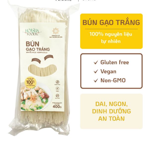Date 19/7/24 Bún gạo trắng Hoa Sữa  Foods túi 400g - hoàn toàn từ gạo sạch, an toàn, phù hợp ăn chay, thực dưỡng