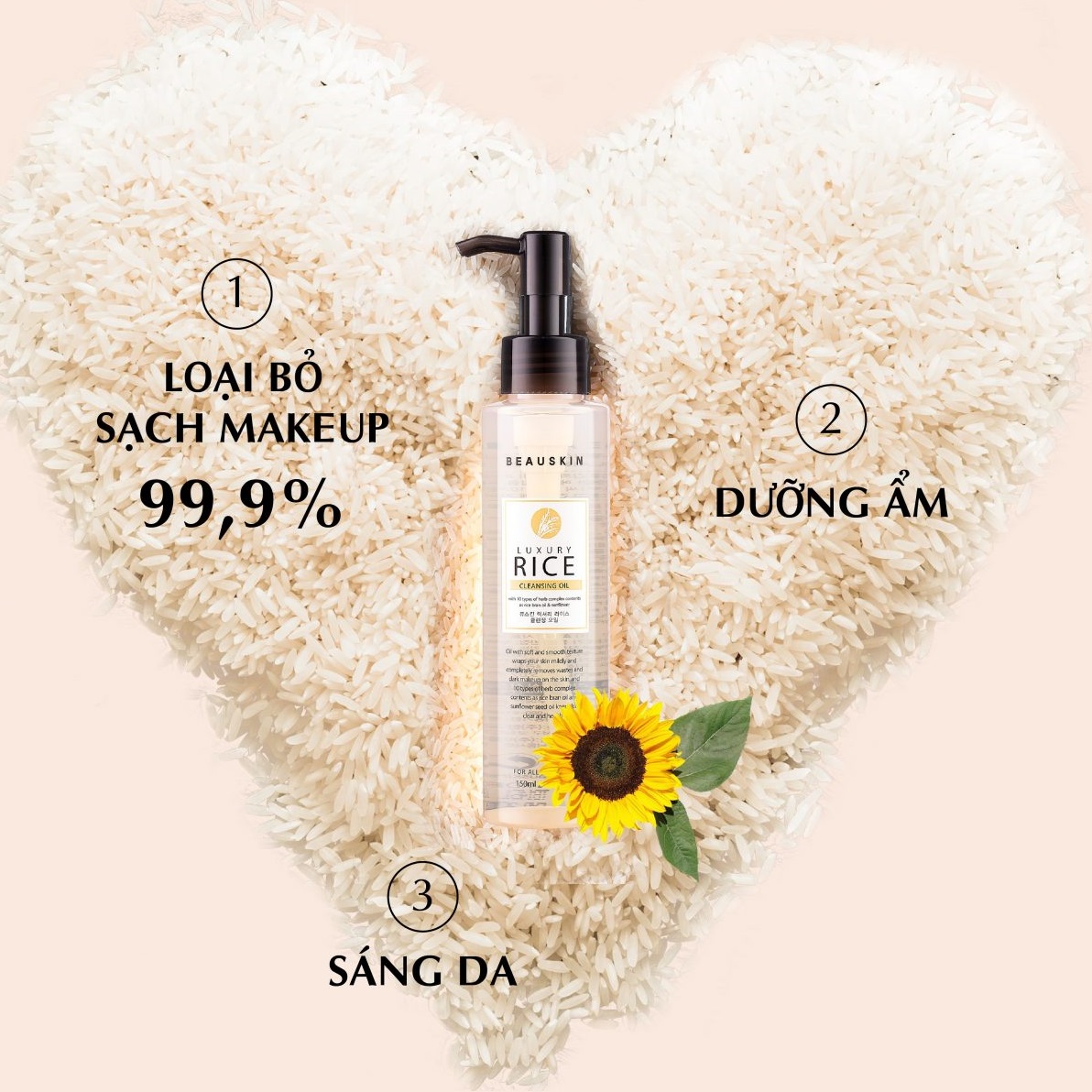 Nước tẩy trang mắt môi từ tinh chất gạo BEAUSKIN LUXURY RICE CLEANSING OIL Hàn quốc 150ml/ Chai Kèm 1 nơ xinh