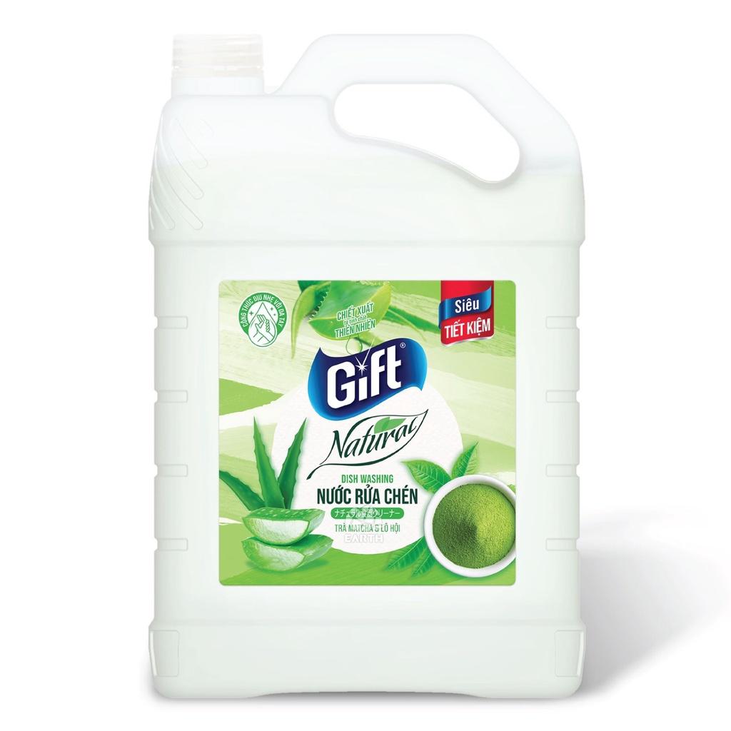 Nước rửa chén Gift Nature Matcha &amp; Lô hội can 3kg8 Tiết kiệm Siêu khử tanh dịu da tay rửa chén/bát bọt nhiều